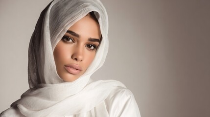 Woman with white hijab close up