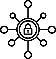 Decentralized Network Security Outline Icon for Data Protection and Connectivity Vector Illustration