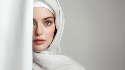 Woman with light gray scarf