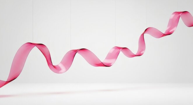 Abstract wave. Transparent pink ribbon, floats against white background