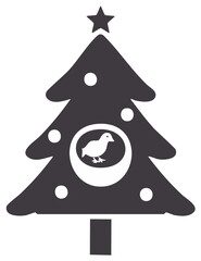 Christmas tree silhouette with decorative ornaments and bird icon