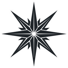 Intricate geometric starburst with eight sharp points symbolizing direction and navigation
