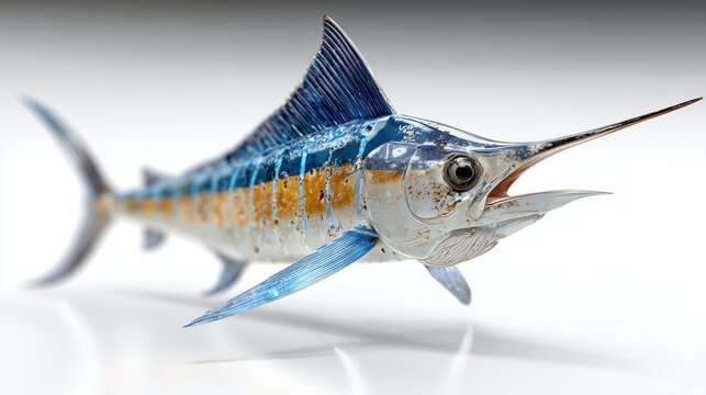 Espadon bleu et argent&eacute; avec son rostre pointu sur fond blanc