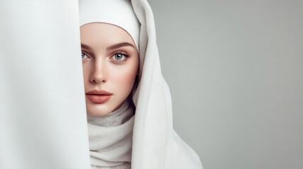 Woman portrait with white headscarf