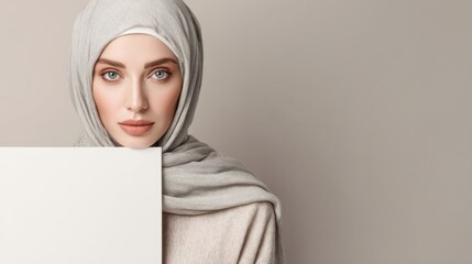 Woman in hijab holding blank sign