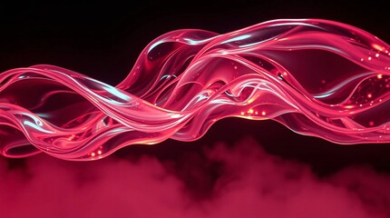 Vibrant flowing crimson liquid with glowing particles and wisps of smoke