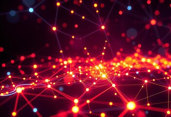 Abstract glowing network nodes and lines forming a complex digital grid,  code,   pattern