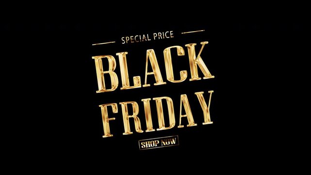 Loop animation word of Black Friday golden shine light motion text with light effect animation on black abstract background. promote advertising concept isolate using QuickTime Alpha Channel proress44
