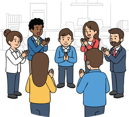 Group of people clapping hands in a circle celebrating success.