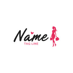Fashion Shopping Woman Logo with Script Text and Heart Icon