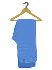 Blue Jeans Hanging on a Wooden Hanger