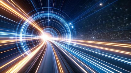 Futuristic tunnel with glowing lines and bright light at the end, modern technology and innovation concept - Powered by Adobe