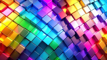 Abstract colorful shiny cubes tiled diagonally creating a vibrant mosaic of gradient color transitions and geometric patterns - Powered by Adobe