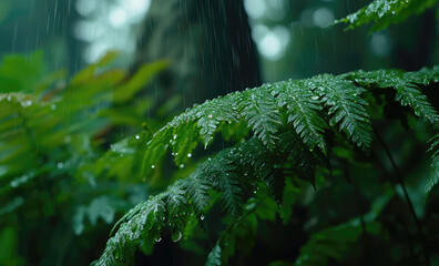 Delicate Morning Raindrops Resting on Fern Foliage