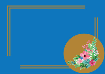Floral Frame on Blue Background