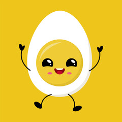 Cute smiling egg character on yellow background
