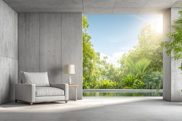 Obraz premium Modern Concrete Interior With Nature View