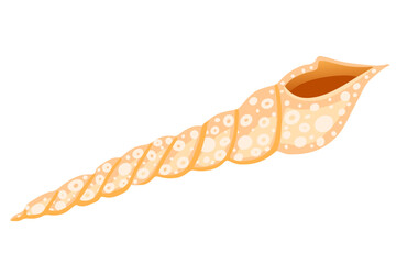 Obraz premium Orange and yellow spiral shell with white ring patterns and dots. Warm gradient from peach to amber. Textured surface with decorative circular ornament design. Vector illustration on white
