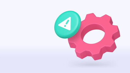 Warning settings information message alert 3d icon banner copy space vector illustration. Hazard maintenance repairing technical support system configuration process error caution mechanical service