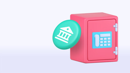 Banking safe money protect storage 3d icon banner copy space vector illustration. Financial bank service currency savings investment safety protection wealth cash budget account