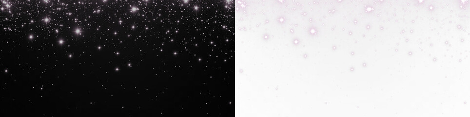 Sparkling stars on a black background blend seamlessly with soft pink bubbles on a white backdrop, creating a captivating and dreamy overlay for creative projects