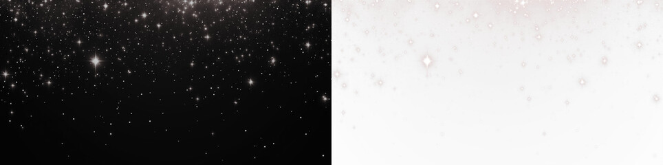 Sparkling starry overlay with shimmering particles on a black and white gradient background, perfect for enhancing designs and creating a magical atmosphere in visual projects