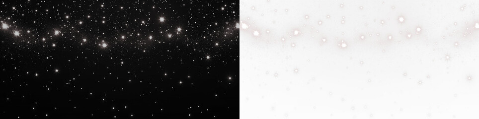 Png overlay featuring a stunning starry night sky on a black background, seamlessly blending with a soft white gradient, perfect for creative design projects and digital art