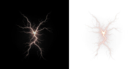 Electric lightning bolt overlay on contrasting backgrounds, showcasing dynamic energy and vibrant illumination for creative design applications and visual storytelling