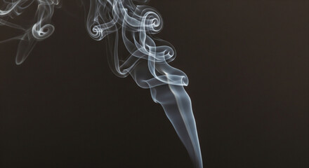 Dynamic Swirling Smoke Stream on a Dark Background
A close-up studio shot of a delicate, vertical column of white or light gray smoke gracefully curling and swirling against a solid