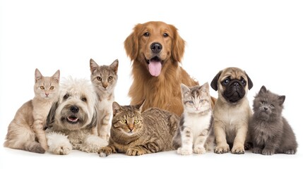 Heartwarming collection of diverse domestic animals showing the joy of pet companionship, emotional bond, and happiness across different species, perfect for animal lovers and pet owners