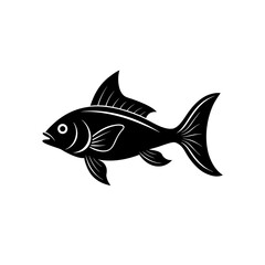 Silhouette of a fish with fins and tail on transparent background