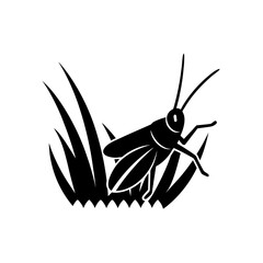 Silhouette of grasshopper in the grass on transparent background