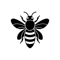 Illustration of a black and white bee on transparent background silhouette