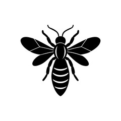 Illustration of a black silhouette bee on transparent background