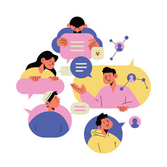 Group Communication and Social Networking Discussion. Young people having a conversation. A connected society.