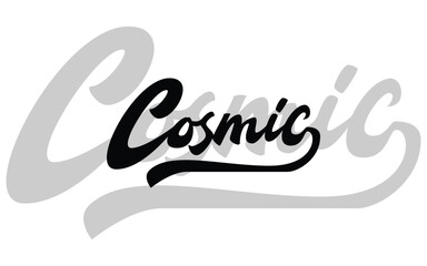 Bold hand-lettered word “Cosmic” in retro psychedelic style with dynamic 3D shadow. Perfect for streetwear, poster, and branding design. Editable EPS10 vector file