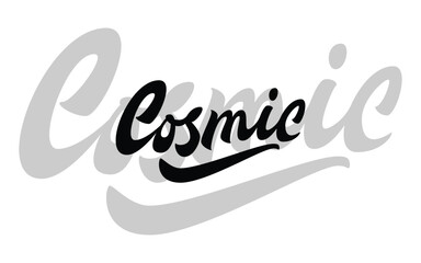 Bold hand-lettered word “Cosmic” in retro psychedelic style with dynamic 3D shadow. Perfect for streetwear, poster, and branding design. Editable EPS10 vector file