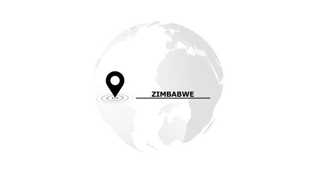 Black Map Pin Icon Over Globe Indicating Zimbabwe Location world