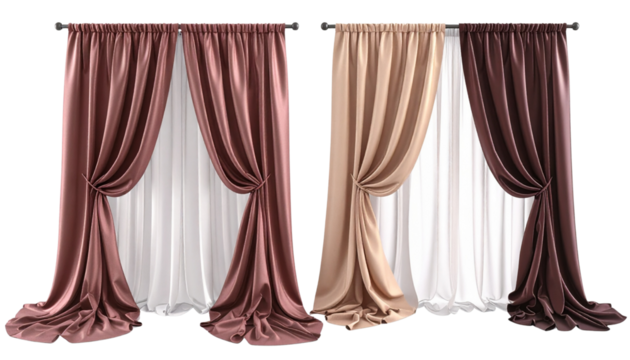 Elegant silk curtain and sheer drape isolated on transparent background
