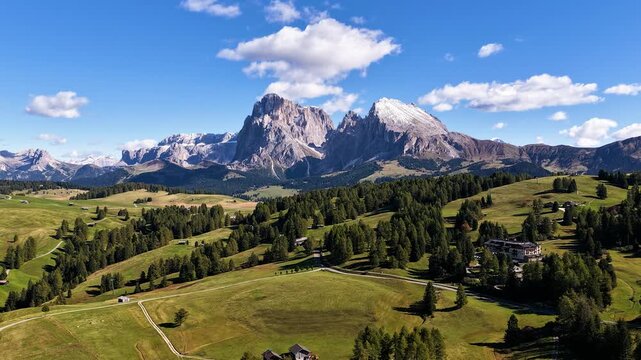 Seiser Alm Alpe di Siusi in South Tyrol, Italy. Dolomites. Time lapse.