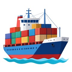 A cartoon depiction of a cargo ship loaded with shipping containers