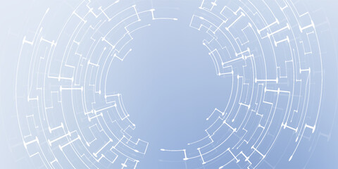 Abstract elegant white technology background with circle circuit wires on a futuristic motherboard. Infinity banner for web presentation. AI concept. Digital vector illustration on light tech bg.