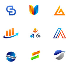 Set of 9 Colorful Modern Business Logos on White Background | Creative Branding and Corporate Identity Design Collection