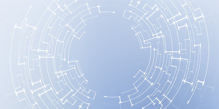 Abstract elegant white technology background with circle circuit wires on a futuristic motherboard. Infinity banner for web presentation. AI concept. Digital vector illustration on light tech bg.