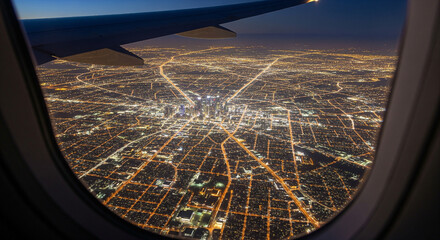 Aerial view of a sprawling metropolis city lights at night.
A captivating, high-angle aerial view of a vast metropolis city grid illuminated by countless golden