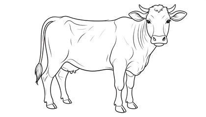 Black and white outline drawing of a bovine animal, facing forward. The image details the animal's anatomy with simple lines