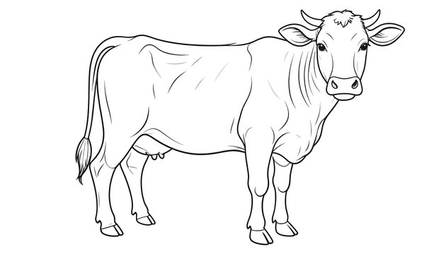Black and white outline drawing of a bovine animal, facing forward. The image details the animal's anatomy with simple lines
