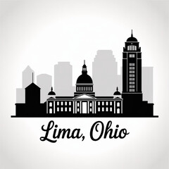 Fototapeta premium ‎Lima Skyline Silhouette — A Historic Midwestern City in Ohio Vector Illustration
