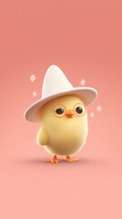 A Cute Chicken Character Wearing Glasses and a White Hat, Standing on a Pink Background 