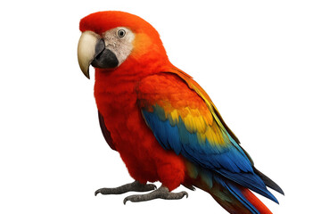 Fototapeta premium Scarlet macaw standing, showing vibrant red, yellow, and blue plumage with transparent background